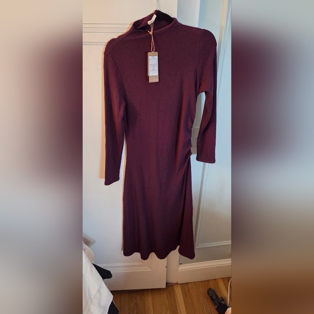 OGL Burgundy Long-Sleeve Mock Neck Knit Dress - Ecomousse Premium Warmth - Picture 2 of 4